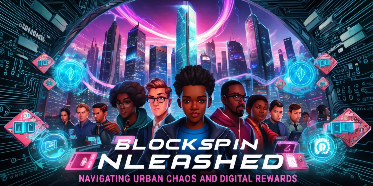 Blockspin Unleashed: Navigating Urban Chaos and Digital Rewards Poster