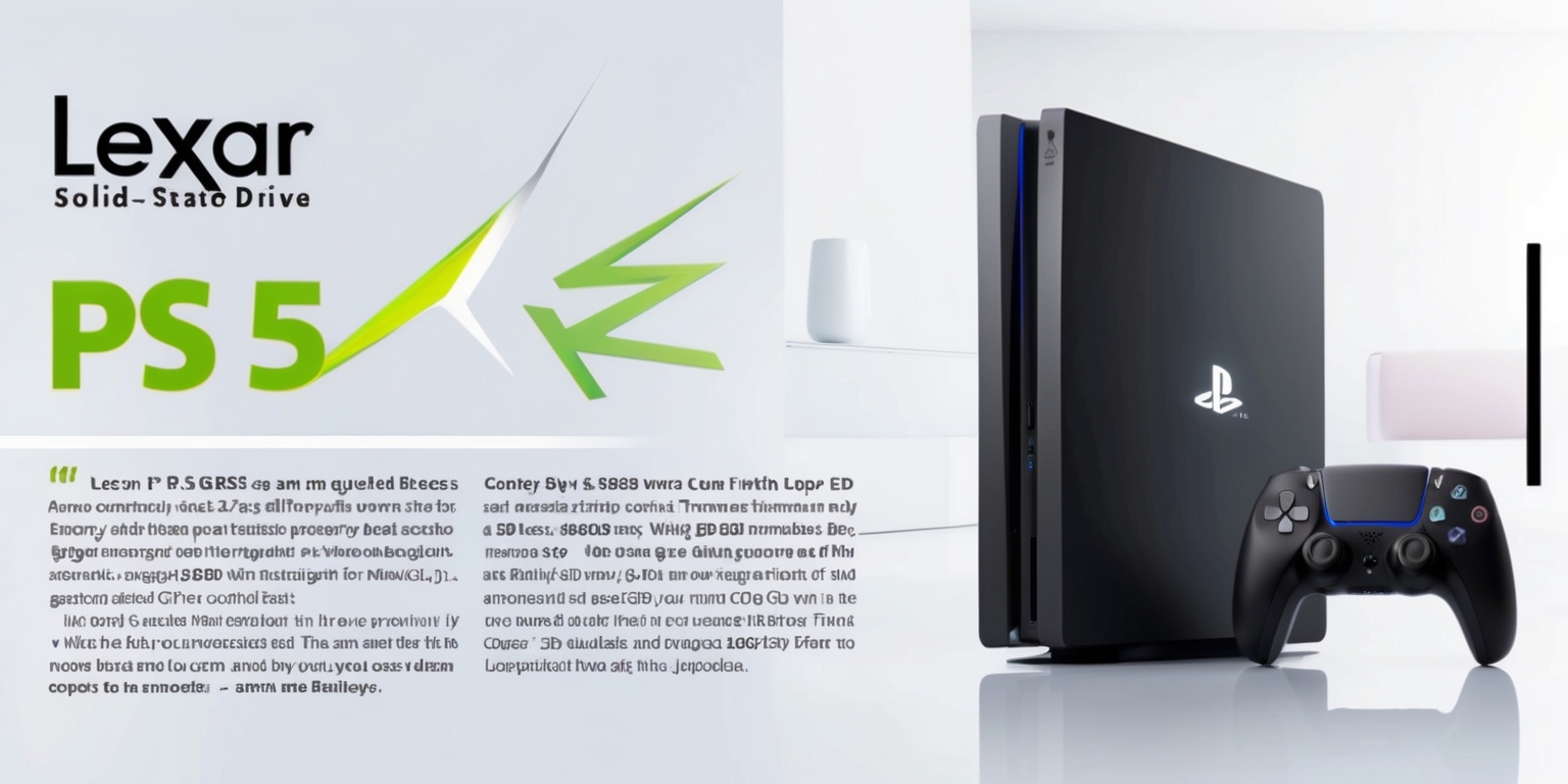 A detailed review article of the Lexar PS5 SSD, featuring a close-up of the solid-state drive with its sleek and modern design, set against a clean and minimalist background, with the Lexar logo prominently displayed in a bold and futuristic font, the text of the review written in a clear and readable style, with headings and subheadings in a bright and eye-catching color, and an image of the PS5 console in the background, with the SSD installed, showcasing the speed and performance benefits of the Lexar PS5 SSD, with a mix of vibrant and muted colors, and a overall aesthetic that is both professional and engaging.